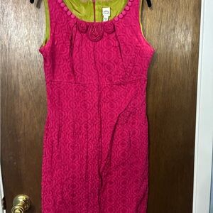 Signature by Sangria Hot Pink Jacquard Sheath Dress with Rosette Trim